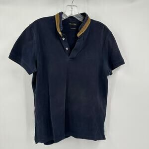 Massimo Dutti Navy Polo Shirt with Brown Accents
